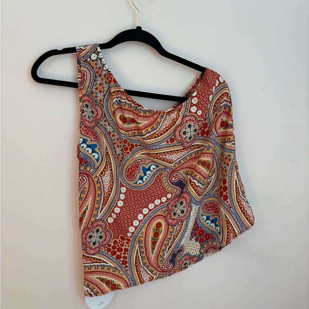 Paisley Print One-Shoulder Top